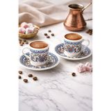 Evin bizden | Topkapı Desenli Klasik Porselen Türk Kahvesi Fincan Takımı 100 ml 2 Kişilik - 2 Adet