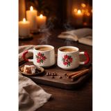 evinbizden Alenya Desen Papatyalı 2'li El Dekorlu Kupa / Fincan / Mug Çay Kahve Espresso İçin Seramik Kupalar