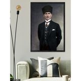 Evine Moda Mustafa Kemal Atatürk Tek Parça Ahşap Çerçeveli Tablo - 20 x 30 CM - Siyah
