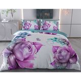 Evine Moda Pembe Çiçek Kelebek Dijital Baskılı 3D 3 Boyutlu Çift Kişilik Nevresim Takımı Kod: Elon - Renkli - 200 x 220 cm