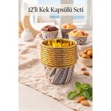 Eviniz güzel 12’li Alüminyum Otantik Desenli Altın İç Kaplamalı Kek Kapsülü Muffin Kalıbı