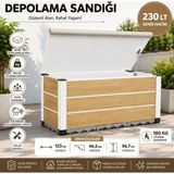 Evinizin Atölyesi 230 LT Bahçe Balkon Depolama Sandığı, 180 KG Oturma Kapasiteli, Suya Dayanıklı, Ahşap Görünümlü Pvc Ürün
