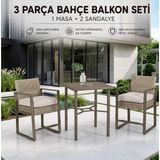 Evinizin Atölyesi 3 Parça Bahçe Balkon Masa Sandalye Seti Rattan Görünümlü, Metal Ayaklı
