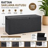 Evinizin Atölyesi 340 Litre Rattan Desenli Saklama Sandığı Kapaklı Kilitlenebilir Bahçe Balkon Teras Depolama Kutusu Antrasit 124x55x56 cm
