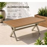 Evinizin Atölyesi Premium Alüminyum Bahçe Masası – Ahşap Görünümlü Şık Tasarım
