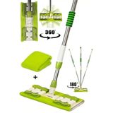 evinizin vitrini Mikrofiber Mandallı Mop, Teleskopik Saplı Set +1 Yedek Bezli Yeşil Renk evmopp