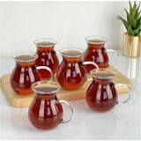 Evinizin Yardımcısı 6'lı Keyfi Ala Borosilikat Cam Kulplu Çay Bardağı Ateşe Temas Edebilen Çay Kupasi Bardak - 100 ml
