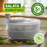 Eviona 5 Lt Büyük Boy Pratik Salata ve Sebze Kurutucu - Yeşillik Kurutma ve Yıkama Kabı - Beyaz