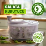 Eviona 5 Lt Büyük Boy Pratik Salata ve Sebze Kurutucu - Yeşillik Kurutma ve Yıkama Kabı - Pudra