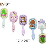Evist - 1 2 Adet (Dikdörtgen) (Silikon Kabartma Hayvan Figürlü) Çocuk Saç Fırçası=plastik & Tarak - Çok Renkli