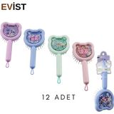 Evist-12 Adet (Kedi Figür) Çocuk Saç Fırçası & Tarak (Pencereli Renkli Kurdela & Hareketli Toplar) - Çok Renkli