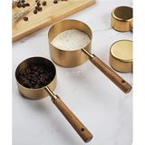 Evist ( 4 Paket ) (Gold Metal) Ölçü Kaşık Set (Otantik Ağaç Kulp) - Altın