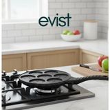 Evist 7 Bölmeli (Emojili) Döküm ( Pankek ) Tava ( 28CM ) ( Kabartma Piramit Desenli Bakalit Sap=18.2cm ) - Siyah - 28 x 47