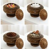 Evist Ayaklı Desenli Ahşap Şekerlik - Cnc Işlemeli Kapaklı Ceviz Rengi Ahşap Sunumluk 18X15 cm - Kahverengi