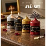 Evist Safir Serisi 4'lü Dekoratif Sütun Mum Seti - Gümüş, Antrasit, Altın, Bordo (7X10 Cm) - Çok Renkli - 7 x 10