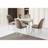 Evistro Ahşap Salon Yemek Masa Sandalye Takımı 4 Sandalyeli Ortadan Açılır Büyüyen 90X140CM