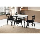 Evistro Kelebek Beyaz Ahşap Salon Yemek Masa Sandalye Takımı 4 Çapraz Sandalyeli Ortadan Açılır Büyüyen 70 x 120 cm