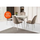 Evistro Ortadan Açılır Büyüyen Parlak Ahşap Yemek Masası Mermer Desenli 70x120cm Sadece Masa