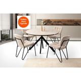 Evistro Sidon Ahşap Yuvarlak Açılır Büyüyen Yemek Masası Mermer Desen 70 x 120 cm Sadece Masa Fiyatıdır - Bej