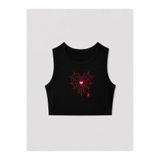 EVIus Kadın Örümcek Ağ Baskılı Siyah Halter Yaka Crop Top Bluz
