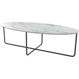 Evka Elips Metal Ayak Siyah Statik Beyaz Mermer Tabla Orta Sehpa