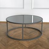 Evka Potrica Yuvarlak Metal Siyah Ayak Ayna Tabla Orta Sehpa
