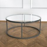 Evka Potrica Yuvarlak Metal Siyah Ayak Şeffaf Cam Tabla Orta Sehpa
