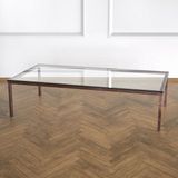 Evka Shiny Eskitme Pirinç Ayak Şeffaf Cam Tabla Orta Sehpa
