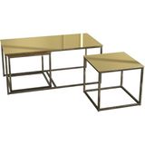 Evka Twins Iç Içe Geçmiş Sehpa - Eskitme Pirinç Ayak Sarı Ayna Tabla