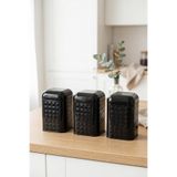 EVLE 3'lü Set Kabartmalı Metal Saklama Kabı 1.3 lt Erzak Kutusu 10.8x10.8x11.8 cm Siyah