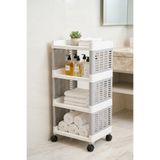 EVLE 4 Katlı Tekerlekli Çok Amaçlı Plastik Organizer Raf Mutfak Banyo Düzenleyici Raf Gri