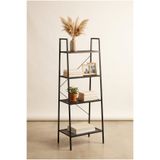 EVLE 4 Raflı Piramit Metal Kitaplık Merdiven Raf Banyo Balkon Düzenleyici Siyah 51x33x139 cm