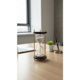 EVLE Ahşap Kaideli Dekoratif Kum Saati 14 cm Beyaz Kumlu Altın Rengi Metal Lüks Vintage Ofis Hediyelik