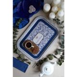 EVLE Azulejos Desenli Metal Tepsi - Çay Kahve Tepsisi - Sunum Tepsisi 28 Cm X 40 Cm Ee164-7n