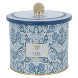 EVLE-Azulejos Desenli Yuvarlak Metal Saklama Kabı, Erzak Saklama Kabı - Organizer Kutu 14 Cm X 12,5 Cm (Azulejos Feel)