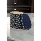 EVLE Ef004-e0 Trellis Old Blue Desenli Oval Metal Saklama Kabı 11x15 Cm