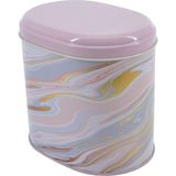 Evle EF004-F1 Liquid Flat Pink Desenli Oval Metal Saklama Kabı 11X15 cm