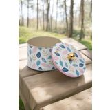 EVLE Ef141-44 Leaf 3 Desenli Yuvarlak Metal Saklama Kabı 14 Cm