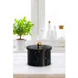 EVLE Ef141-50 Marble Black Desenli Yuvarlak Metal Saklama Kabı 14 Cm
