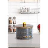 EVLE Ef141-h8 Rock And Gold Desenli Yuvarlak Metal Saklama Kabı 14 Cm