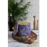EVLE Ef142-28 Flower Purple Desenli Yuvarlak Metal Saklama Kabı 14 Cm