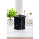 EVLE Ef143-50 Marble Black Desenli Yuvarlak Metal Saklama Kabı 14 Cm