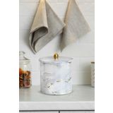 EVLE Ef147-51 Marble White Desenli Yuvarlak Metal Saklama Kabı 17.5 Cm