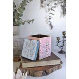 Evle ER024-1G Botanica Pink Desenli Kare Metal Saklama Kabı