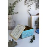 Evle ER028-9F Botanica Blue Desenli 20X20 CM Kare Metal Saklama Kabı