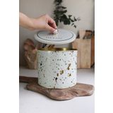 Evle ER146-9G Terrazzo Cream Desenli Yuvarlak Metal Saklama Kabı