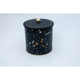 Evle ER147-1H Terrazzo Black Desenli Yuvarlak Metal Saklama Kabı