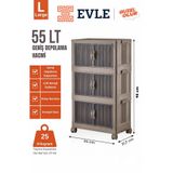EVLE Katlanabilir Modüler Dolap 3 Katlı, Mutfak Dolabı, Banyo Dolabı 54 cm x 31,7 cm x 95 cm Toprak