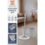 EVLE Lavine Premium 360 Mop Temizlik Seti – 16 L, Gri, Paslanmaz Sap