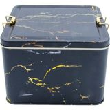 Evle Marble Black Mermer Desenli Metal Kilitli Saklama Kabı 158X158X110 mm 2,7 Lt